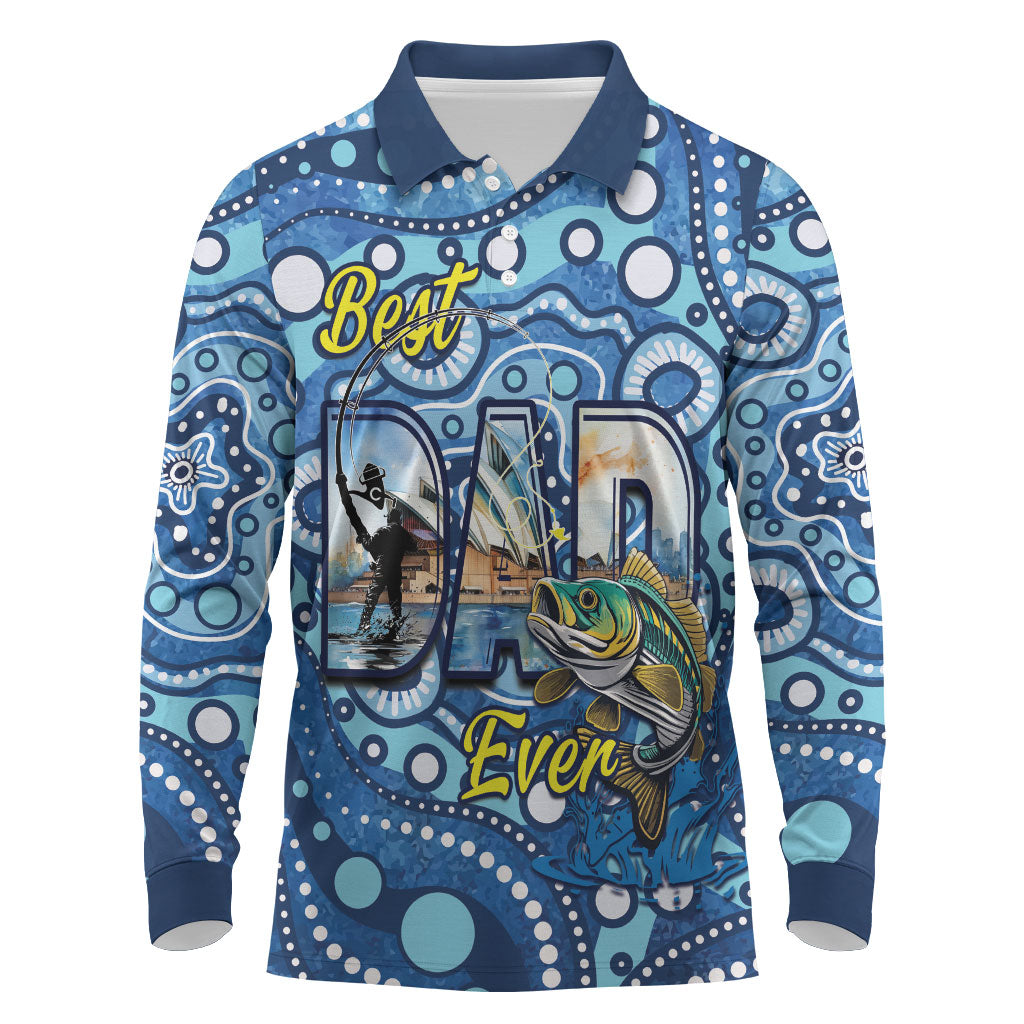 Personalised Australia Father's Day Long Sleeve Polo Shirt Aussie Fishing Best Dad Ever Aboriginal Pattern