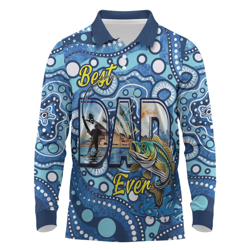 Personalised Australia Father's Day Long Sleeve Polo Shirt Aussie Fishing Best Dad Ever Aboriginal Pattern