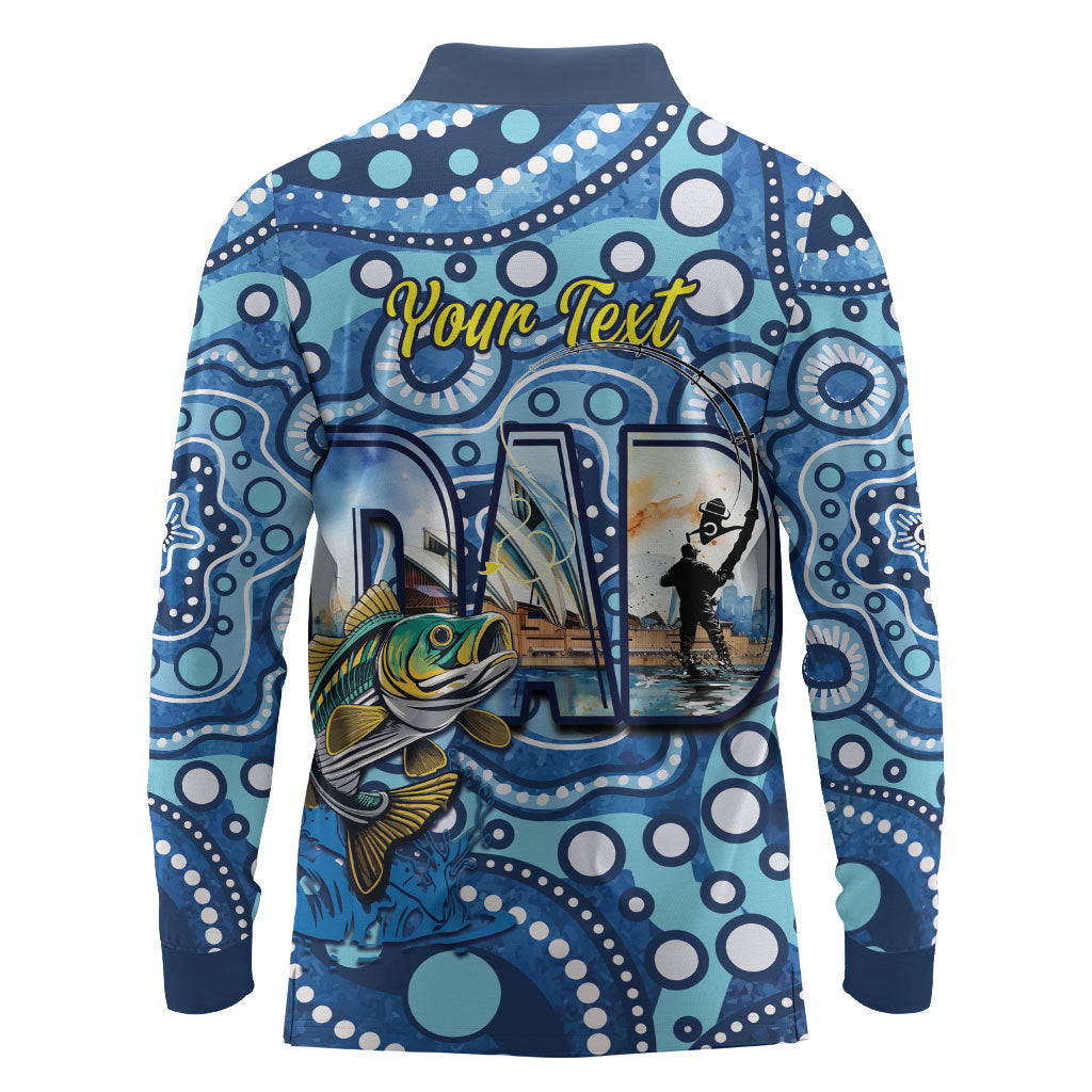 Personalised Australia Father's Day Long Sleeve Polo Shirt Aussie Fishing Best Dad Ever Aboriginal Pattern
