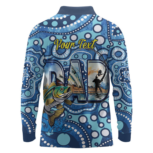Personalised Australia Father's Day Long Sleeve Polo Shirt Aussie Fishing Best Dad Ever Aboriginal Pattern