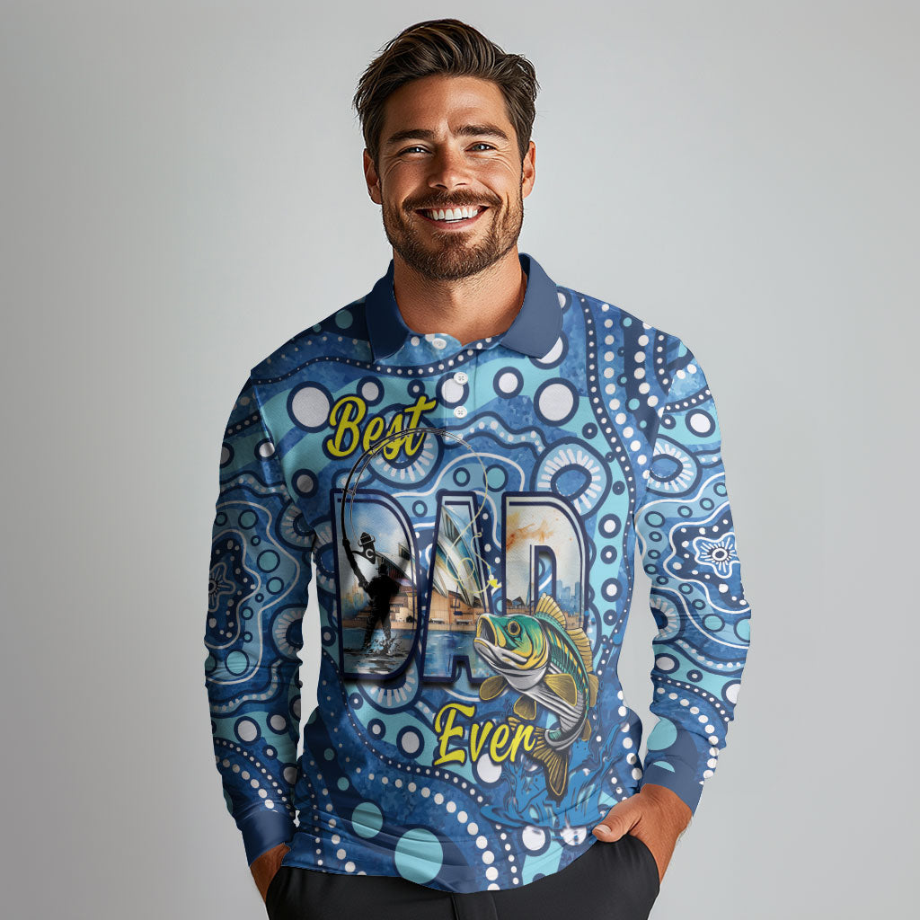 Personalised Australia Father's Day Long Sleeve Polo Shirt Aussie Fishing Best Dad Ever Aboriginal Pattern