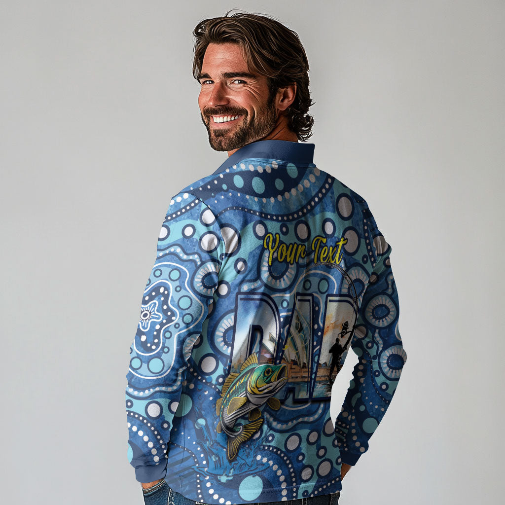 Personalised Australia Father's Day Long Sleeve Polo Shirt Aussie Fishing Best Dad Ever Aboriginal Pattern