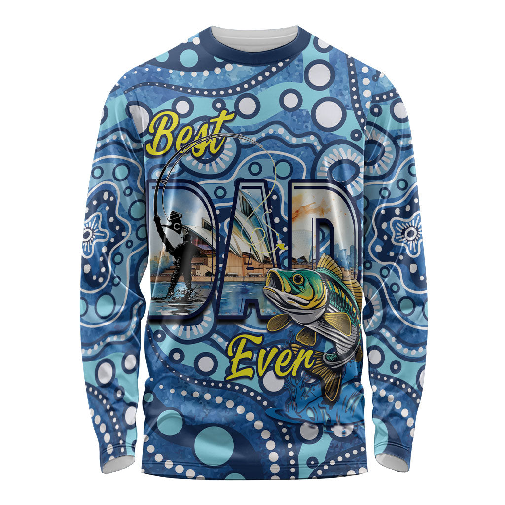 Personalised Australia Father's Day Long Sleeve Shirt Aussie Fishing Best Dad Ever Aboriginal Pattern