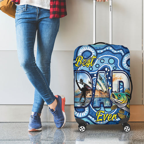 Australia Father's Day Luggage Cover Aussie Fishing Best Dad Ever Aboriginal Pattern