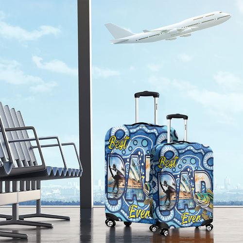 Australia Father's Day Luggage Cover Aussie Fishing Best Dad Ever Aboriginal Pattern