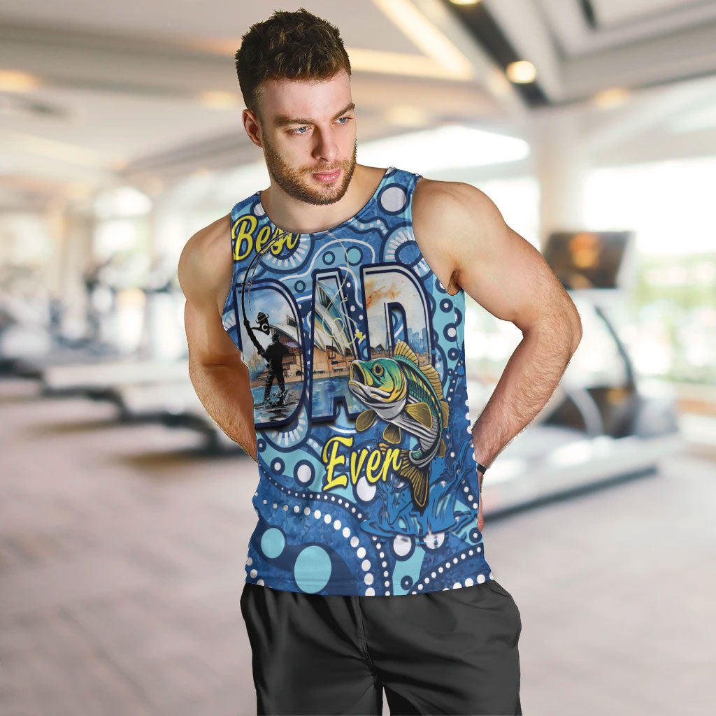 Personalised Australia Father's Day Men Tank Top Aussie Fishing Best Dad Ever Aboriginal Pattern