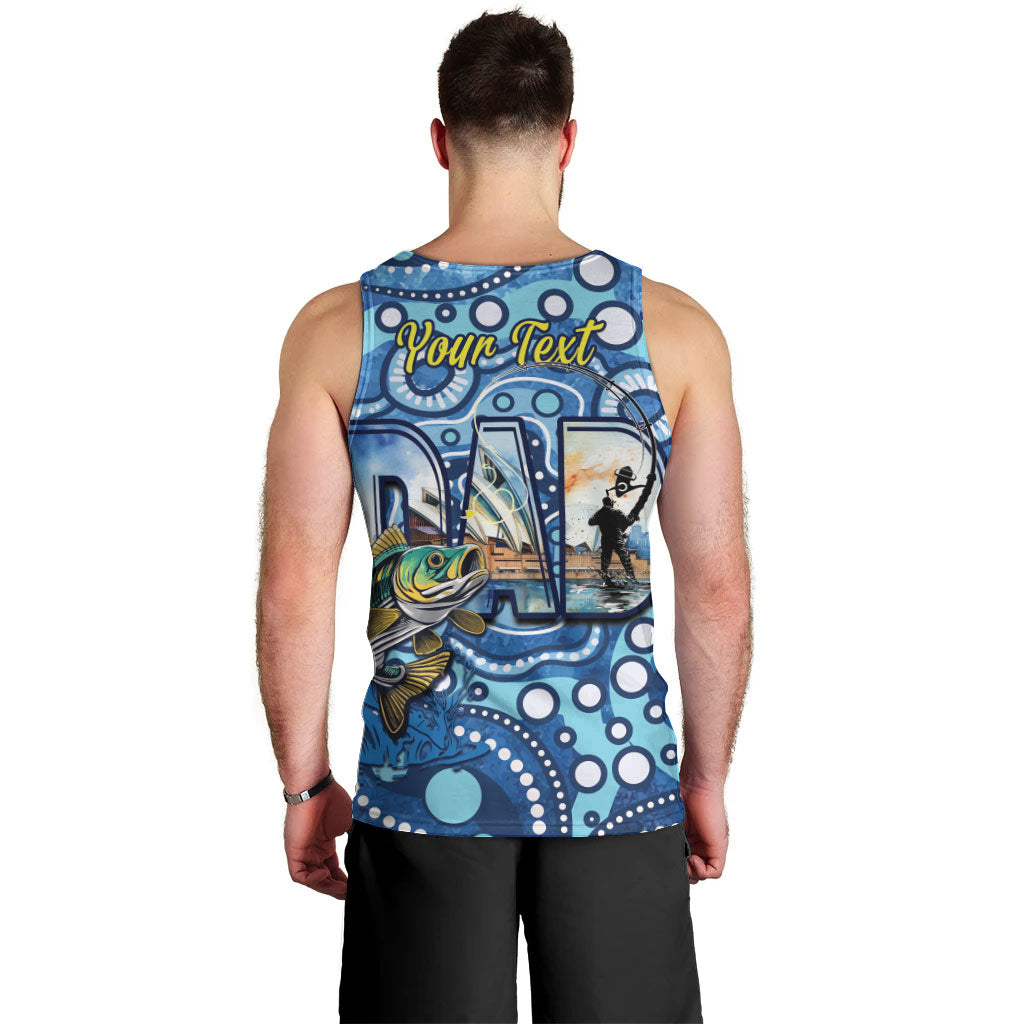 Personalised Australia Father's Day Men Tank Top Aussie Fishing Best Dad Ever Aboriginal Pattern