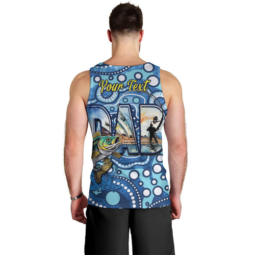 Personalised Australia Father's Day Men Tank Top Aussie Fishing Best Dad Ever Aboriginal Pattern