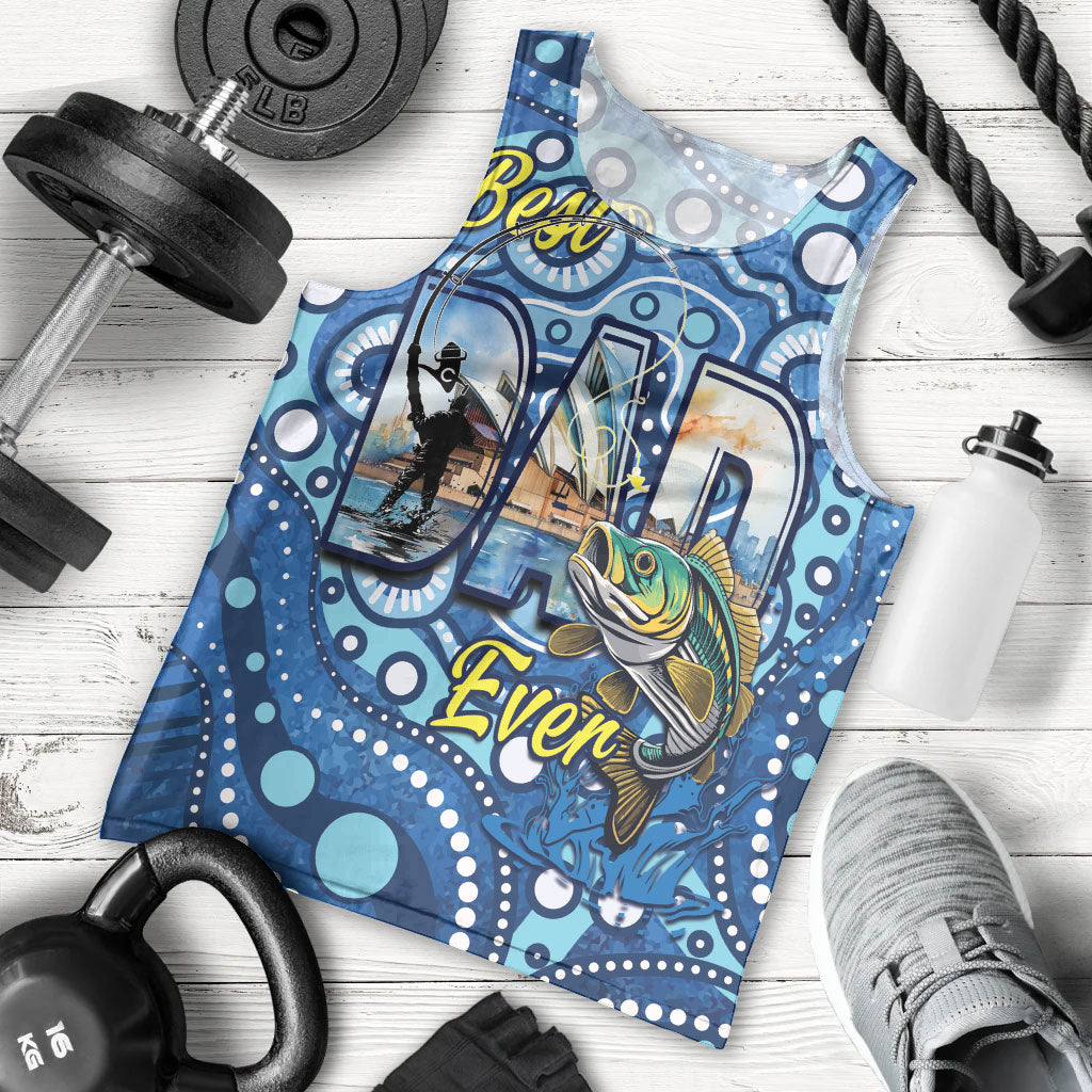 Personalised Australia Father's Day Men Tank Top Aussie Fishing Best Dad Ever Aboriginal Pattern