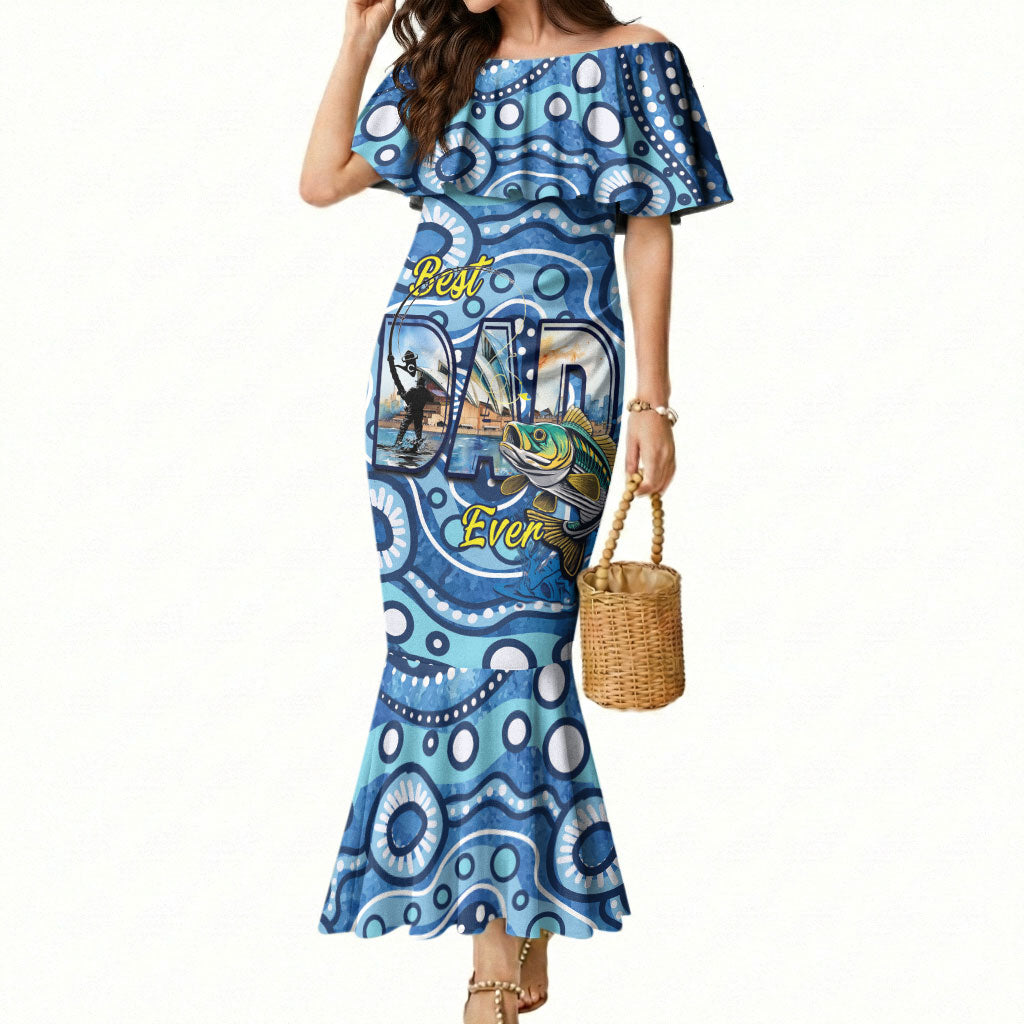 Personalised Australia Father's Day Mermaid Dress Aussie Fishing Best Dad Ever Aboriginal Pattern