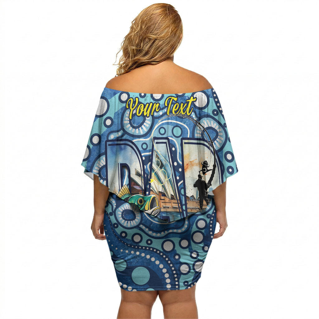 Personalised Australia Father's Day Off Shoulder Short Dress Aussie Fishing Best Dad Ever Aboriginal Pattern