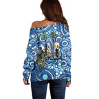 Personalised Australia Father's Day Off Shoulder Sweater Aussie Fishing Best Dad Ever Aboriginal Pattern