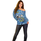 Personalised Australia Father's Day Off Shoulder Sweater Aussie Fishing Best Dad Ever Aboriginal Pattern