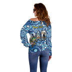 Personalised Australia Father's Day Off Shoulder Sweater Aussie Fishing Best Dad Ever Aboriginal Pattern