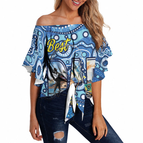 Personalised Australia Father's Day Off Shoulder Wrap Waist Top Aussie Fishing Best Dad Ever Aboriginal Pattern