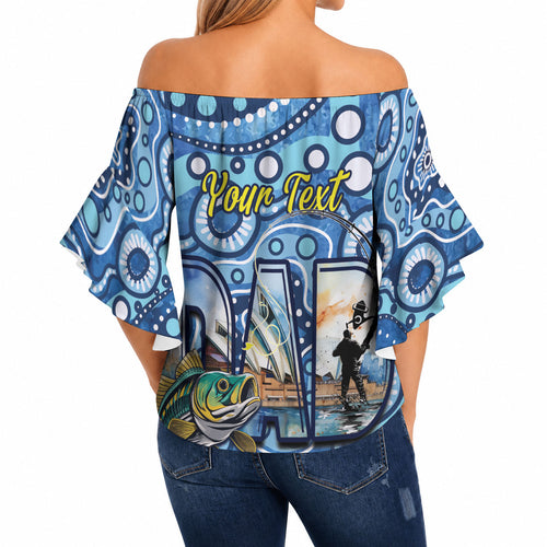 Personalised Australia Father's Day Off Shoulder Wrap Waist Top Aussie Fishing Best Dad Ever Aboriginal Pattern
