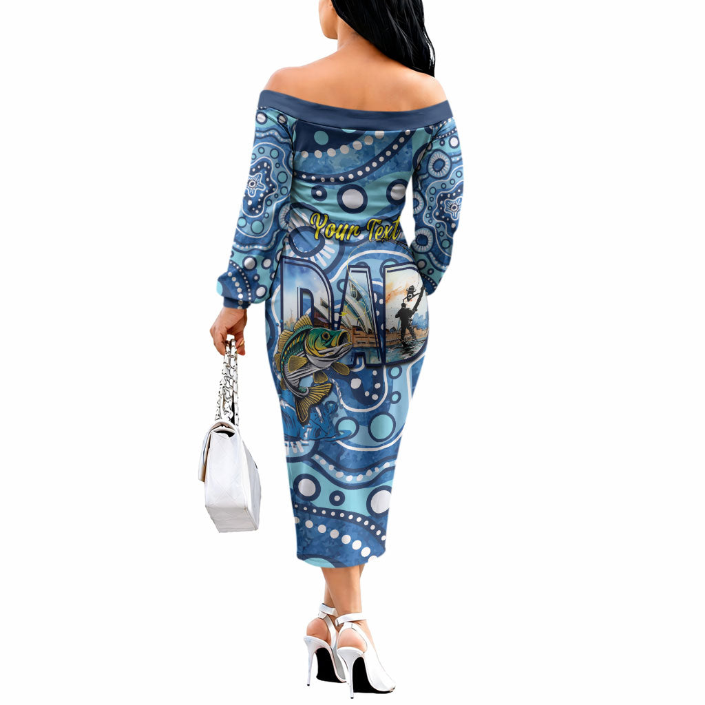 Personalised Australia Father's Day Off The Shoulder Long Sleeve Dress Aussie Fishing Best Dad Ever Aboriginal Pattern