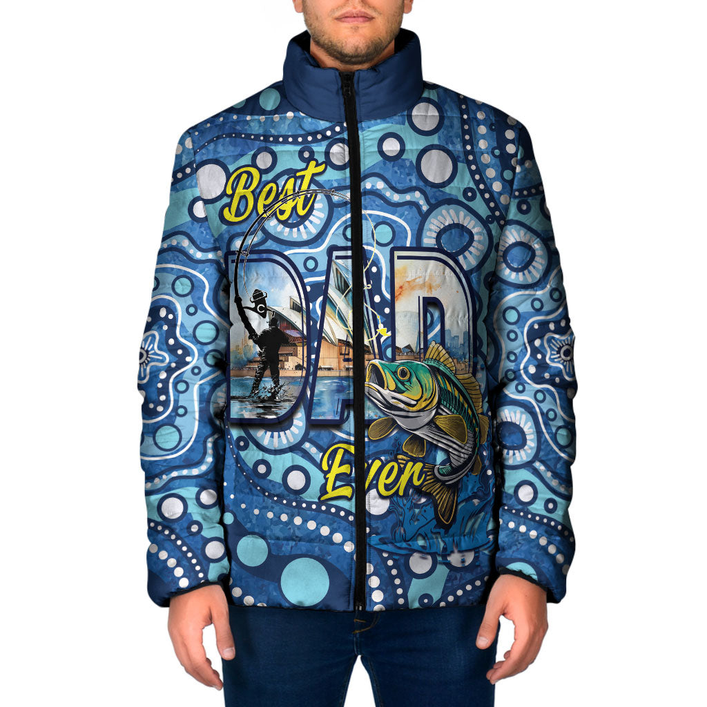 Personalised Australia Father's Day Padded Jacket Aussie Fishing Best Dad Ever Aboriginal Pattern