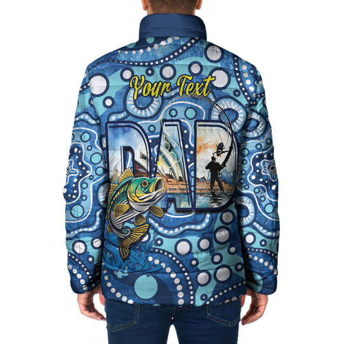 Personalised Australia Father's Day Padded Jacket Aussie Fishing Best Dad Ever Aboriginal Pattern
