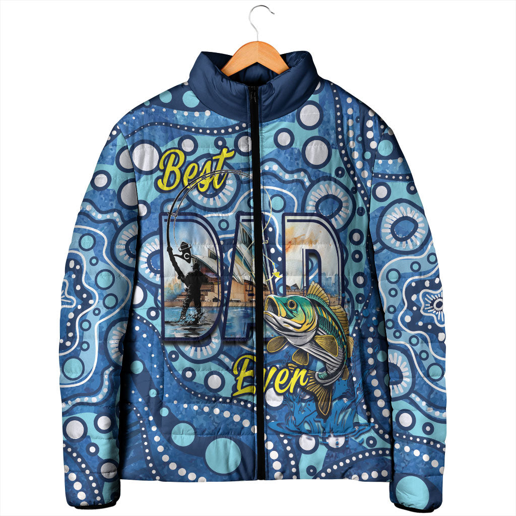Personalised Australia Father's Day Padded Jacket Aussie Fishing Best Dad Ever Aboriginal Pattern
