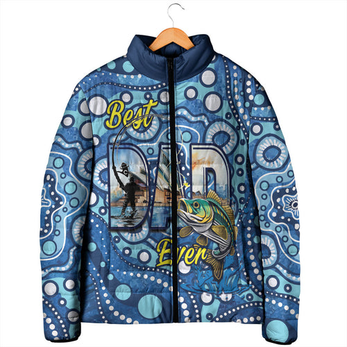 Personalised Australia Father's Day Padded Jacket Aussie Fishing Best Dad Ever Aboriginal Pattern