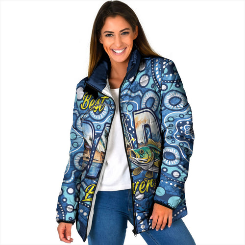 Personalised Australia Father's Day Padded Jacket Aussie Fishing Best Dad Ever Aboriginal Pattern
