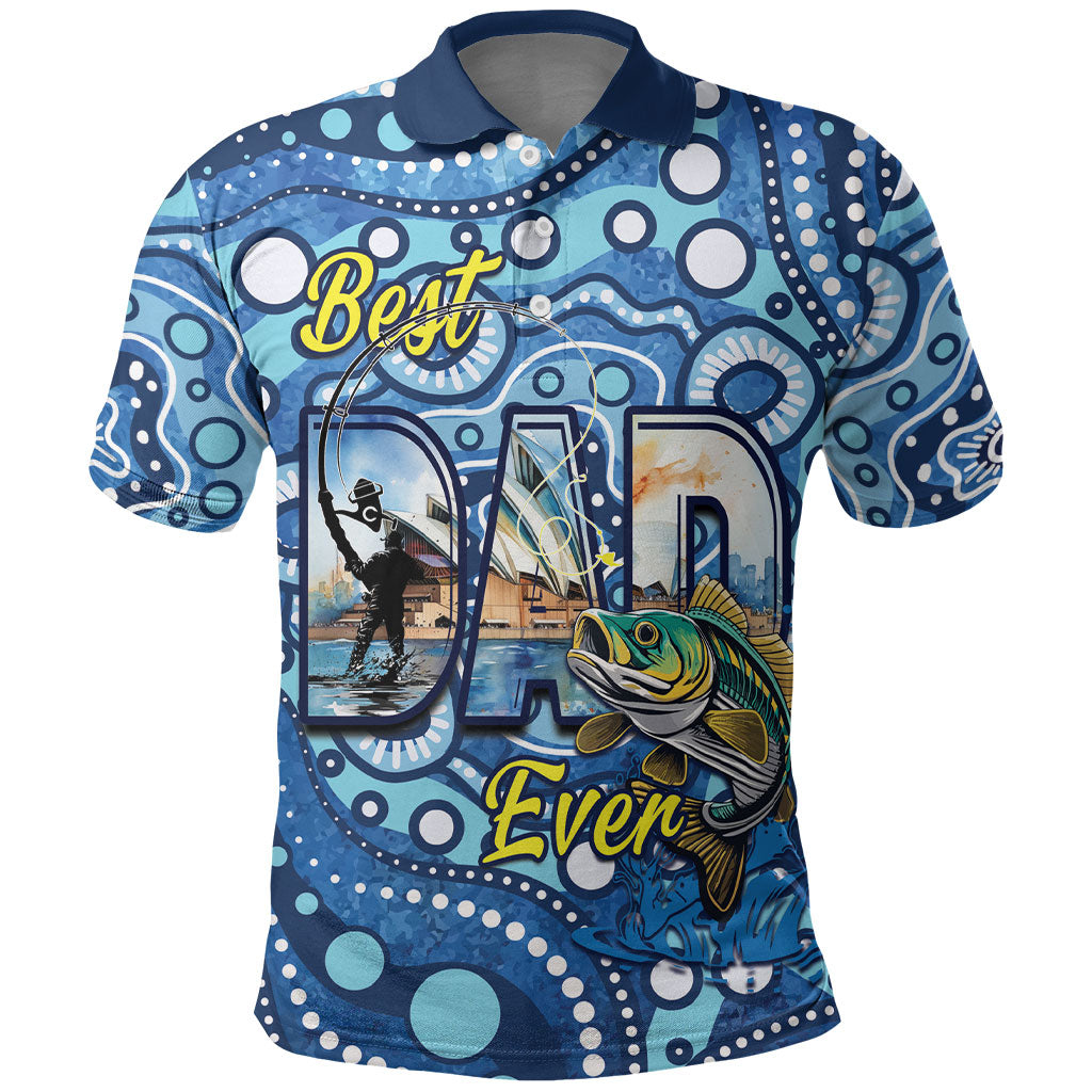Personalised Australia Father's Day Polo Shirt Aussie Fishing Best Dad Ever Aboriginal Pattern