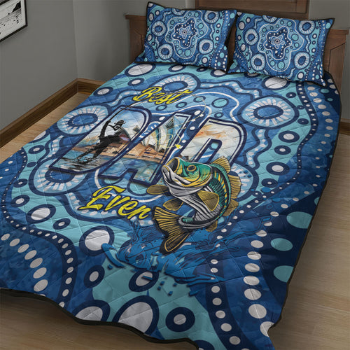 Australia Father's Day Quilt Bed Set Aussie Fishing Best Dad Ever Aboriginal Pattern