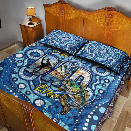 Australia Father's Day Quilt Bed Set Aussie Fishing Best Dad Ever Aboriginal Pattern