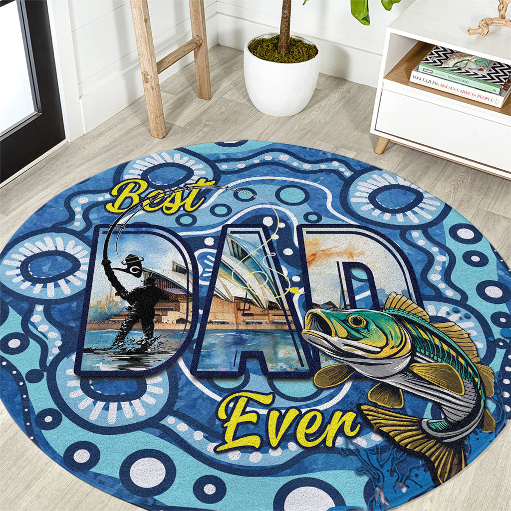 Australia Father's Day Round Carpet Aussie Fishing Best Dad Ever Aboriginal Pattern