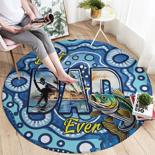 Australia Father's Day Round Carpet Aussie Fishing Best Dad Ever Aboriginal Pattern