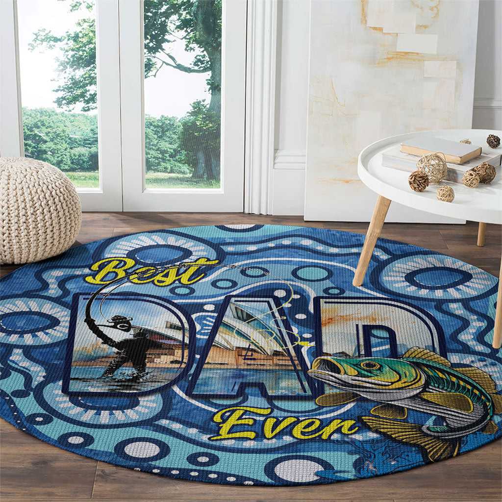 Australia Father's Day Round Carpet Aussie Fishing Best Dad Ever Aboriginal Pattern