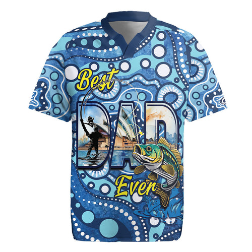 Personalised Australia Father's Day Rugby Jersey Aussie Fishing Best Dad Ever Aboriginal Pattern