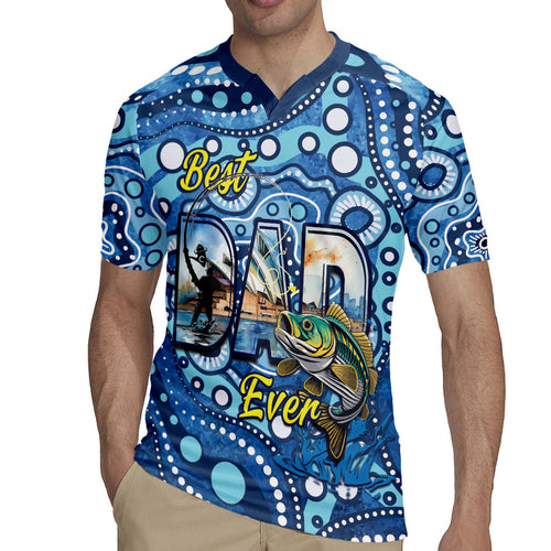 Personalised Australia Father's Day Rugby Jersey Aussie Fishing Best Dad Ever Aboriginal Pattern