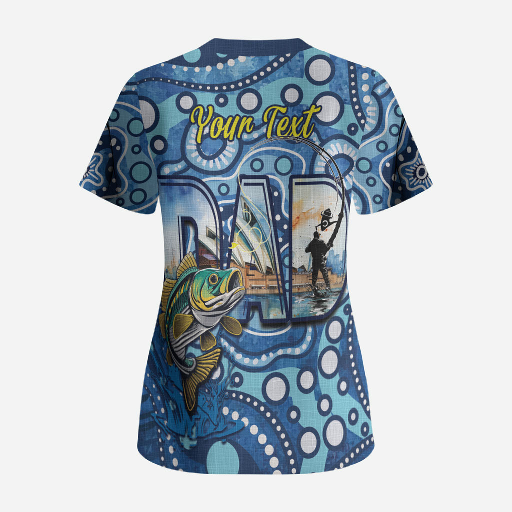 Personalised Australia Father's Day Scrub Top Aussie Fishing Best Dad Ever Aboriginal Pattern