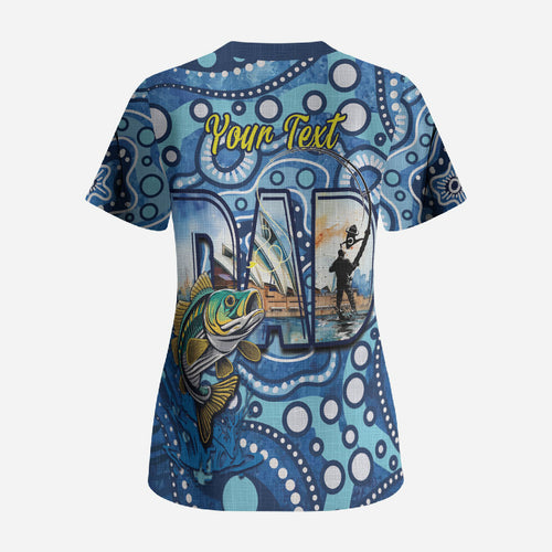 Personalised Australia Father's Day Scrub Top Aussie Fishing Best Dad Ever Aboriginal Pattern
