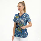 Personalised Australia Father's Day Scrub Top Aussie Fishing Best Dad Ever Aboriginal Pattern