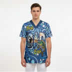 Personalised Australia Father's Day Scrub Top Aussie Fishing Best Dad Ever Aboriginal Pattern