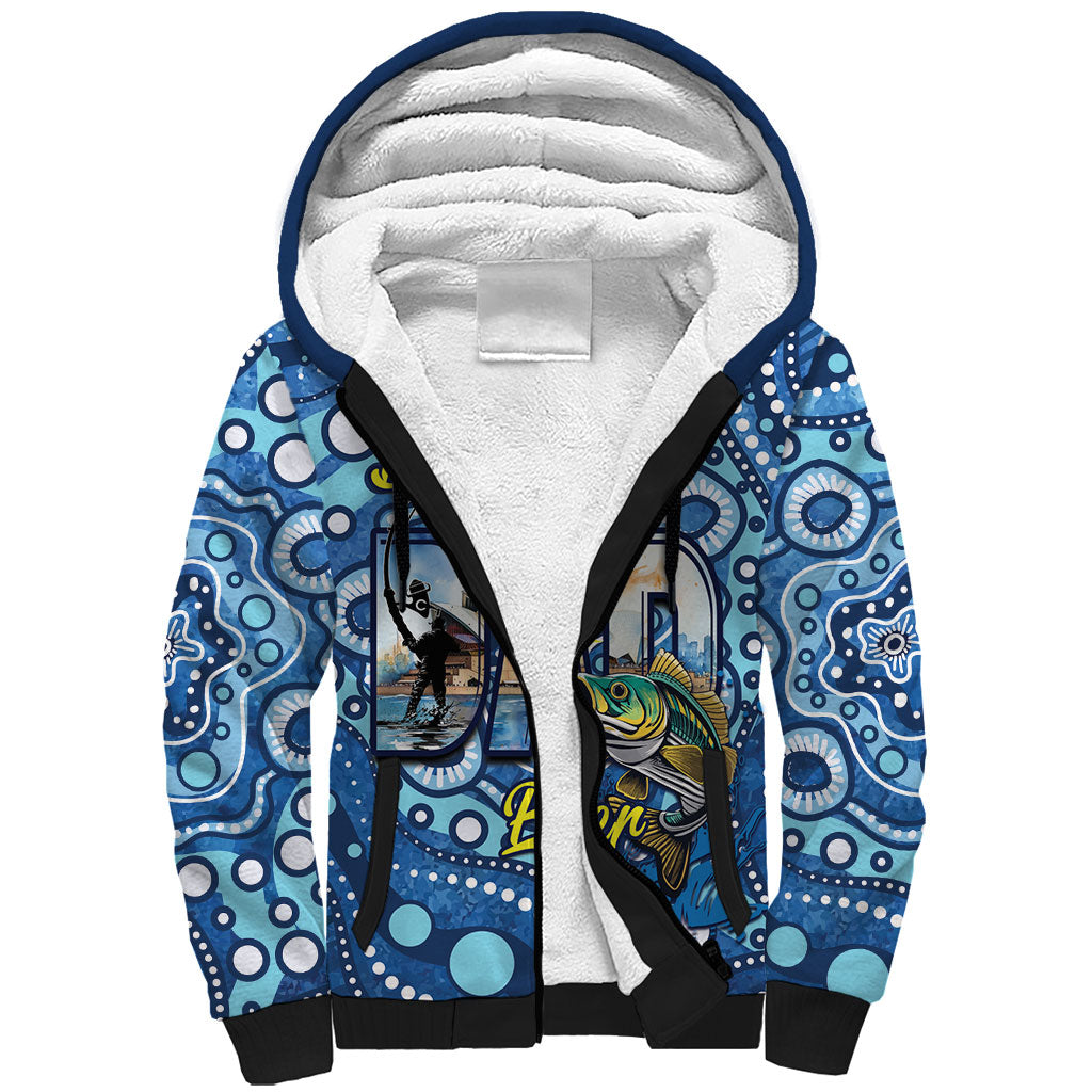 Personalised Australia Father's Day Sherpa Hoodie Aussie Fishing Best Dad Ever Aboriginal Pattern