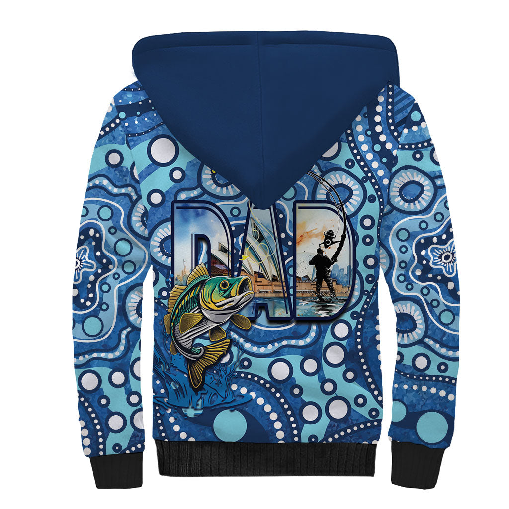 Personalised Australia Father's Day Sherpa Hoodie Aussie Fishing Best Dad Ever Aboriginal Pattern