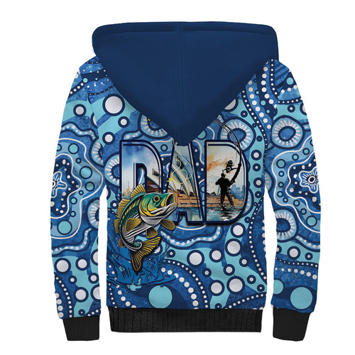 Personalised Australia Father's Day Sherpa Hoodie Aussie Fishing Best Dad Ever Aboriginal Pattern