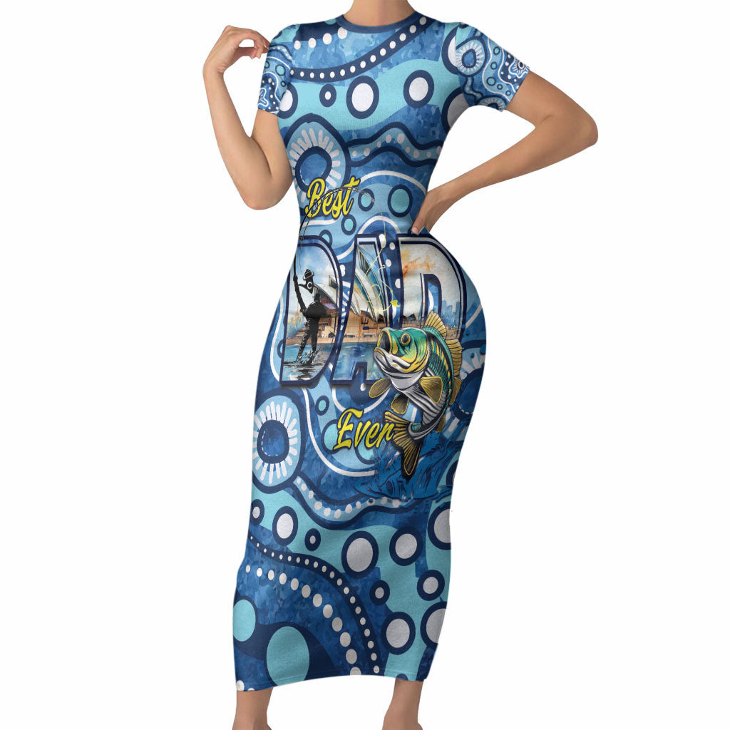 Personalised Australia Father's Day Short Sleeve Bodycon Dress Aussie Fishing Best Dad Ever Aboriginal Pattern