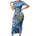 Personalised Australia Father's Day Short Sleeve Bodycon Dress Aussie Fishing Best Dad Ever Aboriginal Pattern