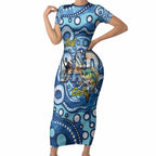 Personalised Australia Father's Day Short Sleeve Bodycon Dress Aussie Fishing Best Dad Ever Aboriginal Pattern