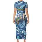 Personalised Australia Father's Day Short Sleeve Bodycon Dress Aussie Fishing Best Dad Ever Aboriginal Pattern