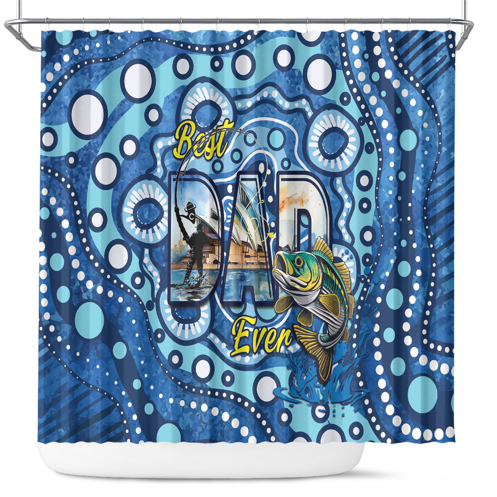 Australia Father's Day Shower Curtain Aussie Fishing Best Dad Ever Aboriginal Pattern