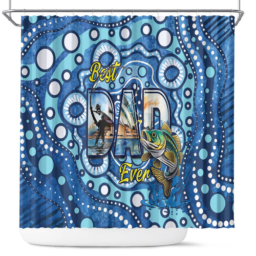 Australia Father's Day Shower Curtain Aussie Fishing Best Dad Ever Aboriginal Pattern