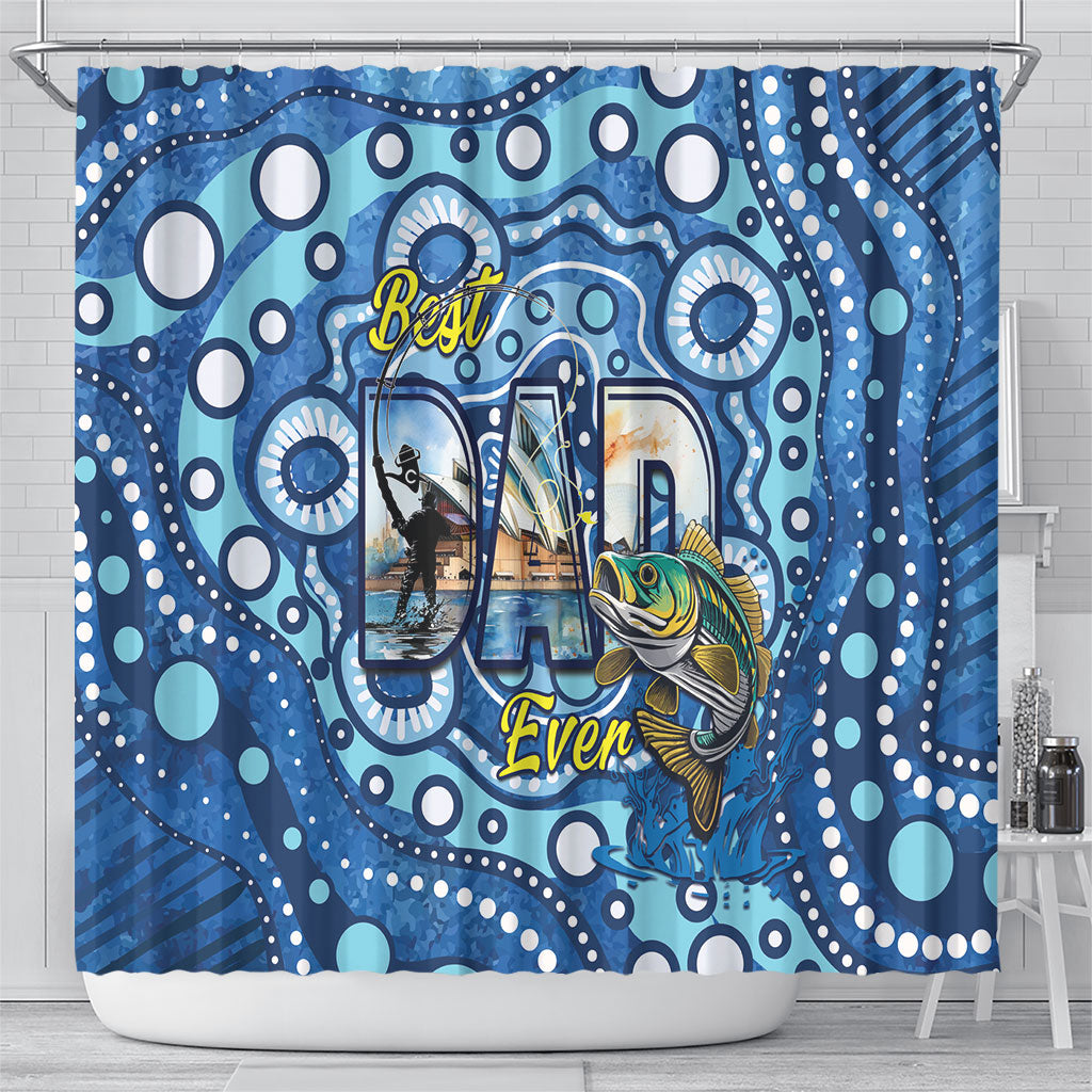 Australia Father's Day Shower Curtain Aussie Fishing Best Dad Ever Aboriginal Pattern