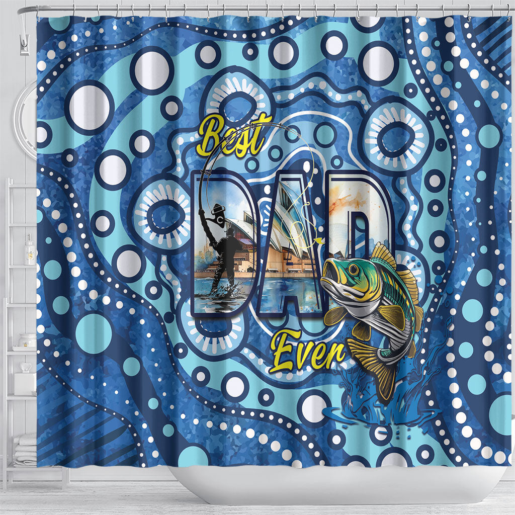 Australia Father's Day Shower Curtain Aussie Fishing Best Dad Ever Aboriginal Pattern