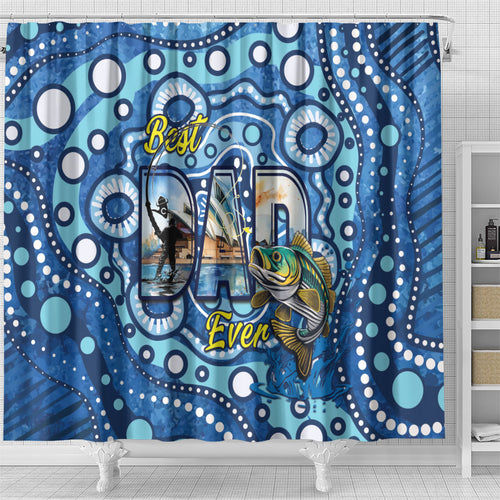 Australia Father's Day Shower Curtain Aussie Fishing Best Dad Ever Aboriginal Pattern